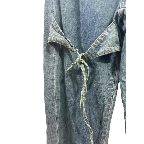 Cider Denim Jeans Womans Size Large Light Blue Cargo Tie Detail Wide Leg Denim - Picture 9 of 13